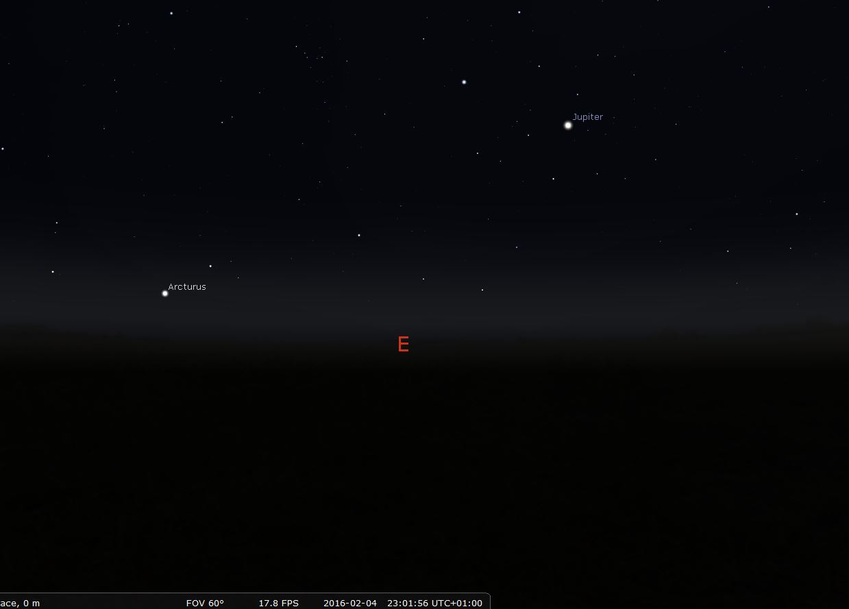 Observer Jupiter à l'oeil nu : position de la planète